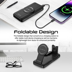 Promate Power Bank with Foldable Design, 15W MagSafe Compatible Charger, 2W Apple Watch Charger, 3W AirPods Pro Charger, 20W USB-C Power Delivery and 18W QC 3.0 Ports for iPhone 14, Galaxy S23